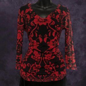 INC Red Whimsigoth Sheer Blouse